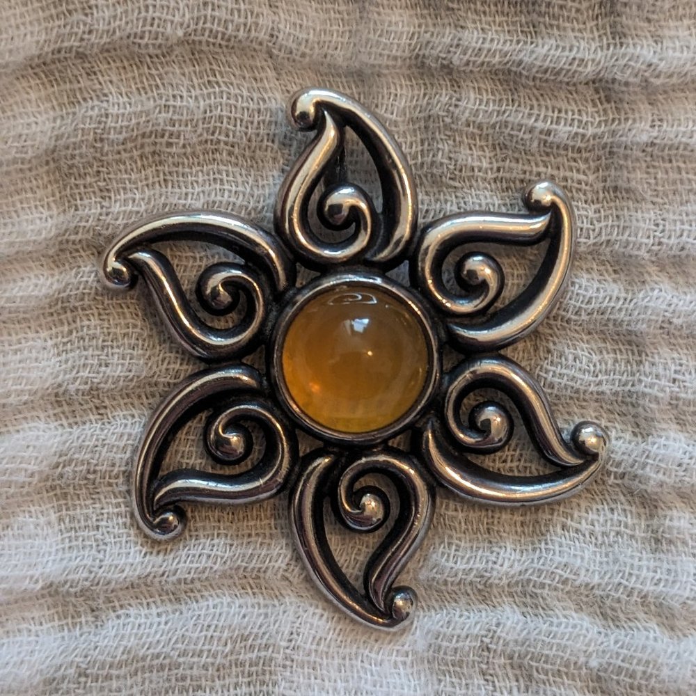 James Avery RETIRED RARE Silver Sun Yellow Opal Pendant 1.5 inch diameter